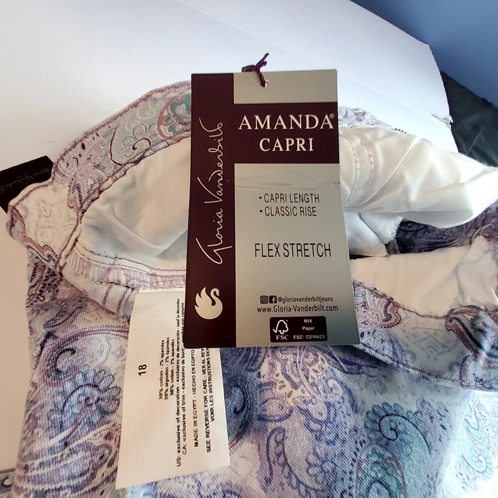Gloria Vanderbilt Amanda Capri Jeans Lavender Kiss Prussian Paisley Print Size18 - Picture 14 of 16